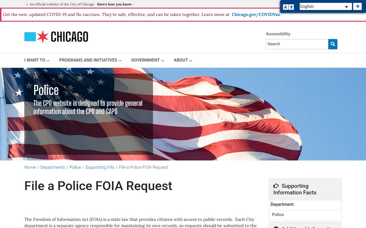 Chicago Police Department FOIA information page for criminal records