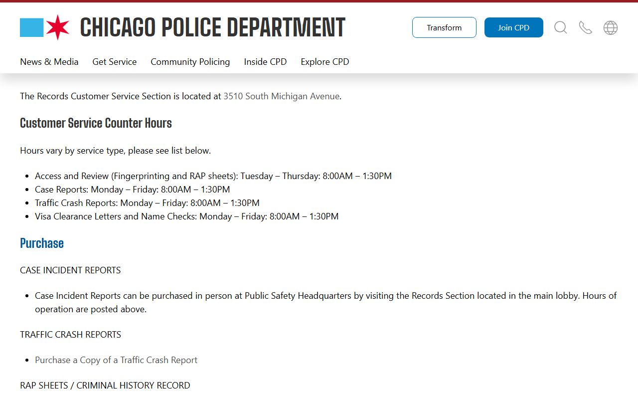 Chicago Police Department records procedures for obtaining felony arrest records