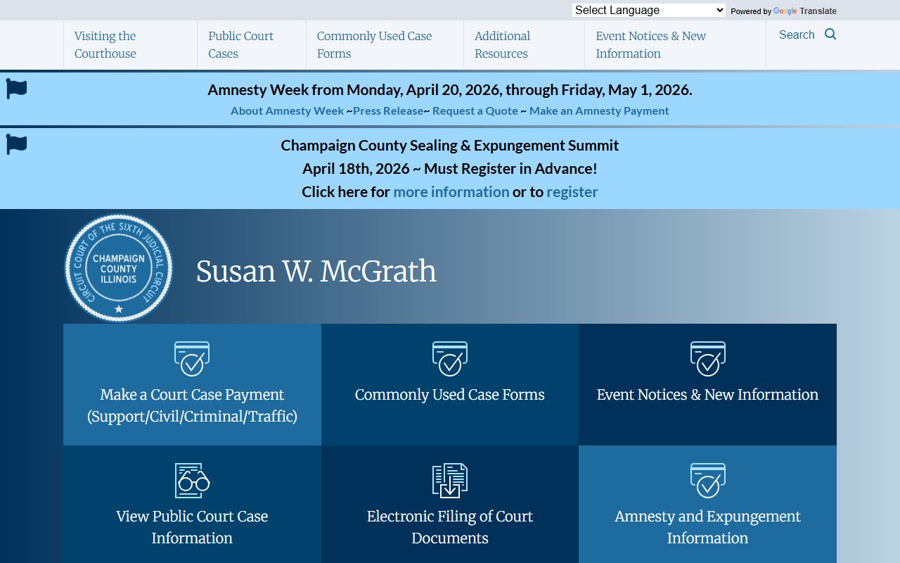 Champaign County Circuit Clerk website for felony record searches