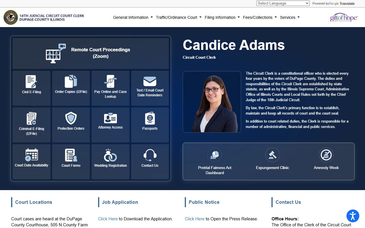 DuPage County Circuit Clerk homepage for felony records access