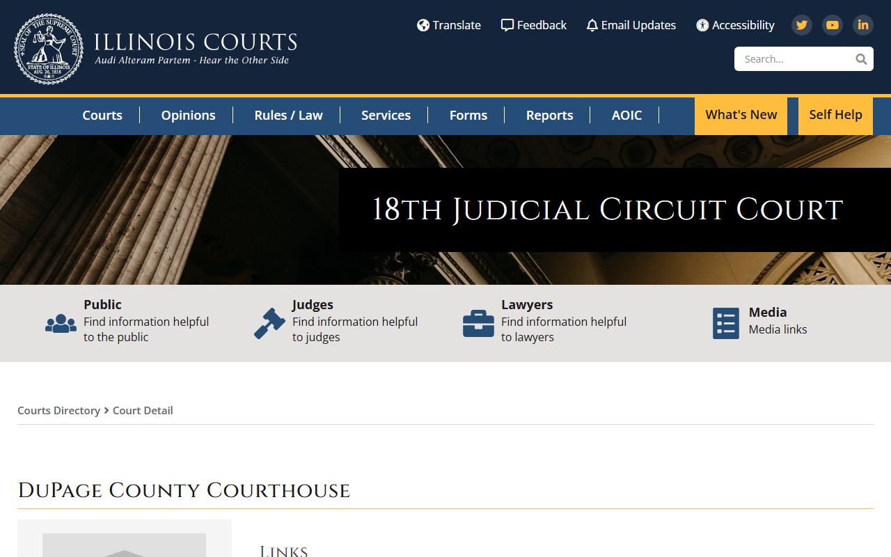 Illinois Courts directory entry for DuPage County felony records
