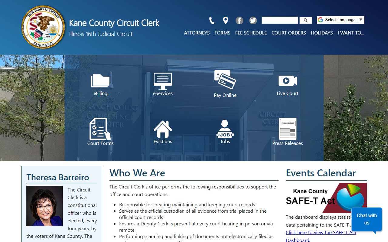 Kane County Circuit Clerk homepage for felony record searches