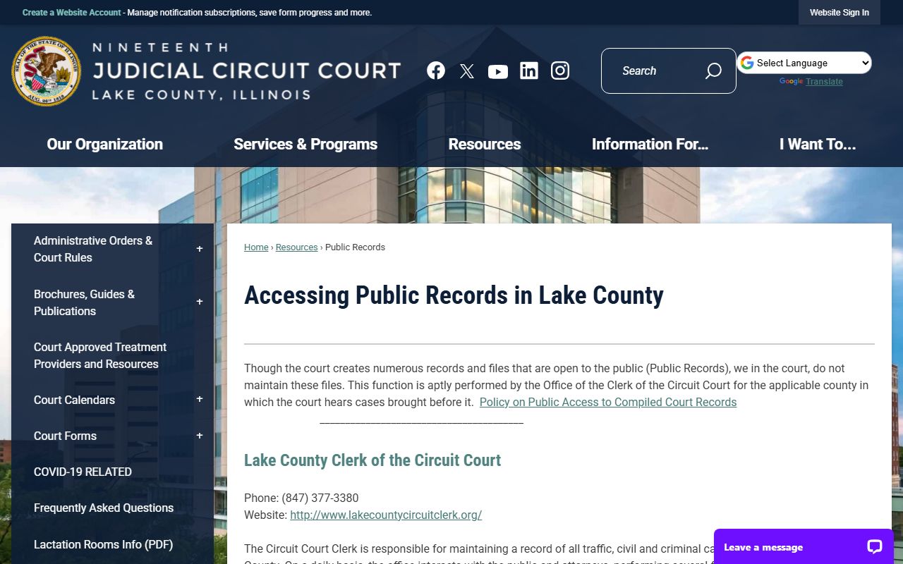 19th Circuit Court public records information for Lake County
