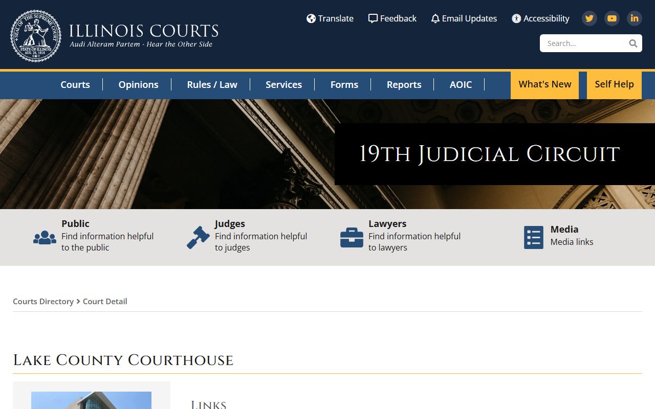 Illinois Courts directory entry for Lake County courthouse