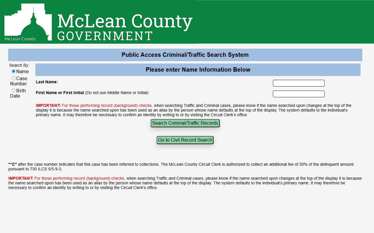 McLean County criminal public access search for felony records