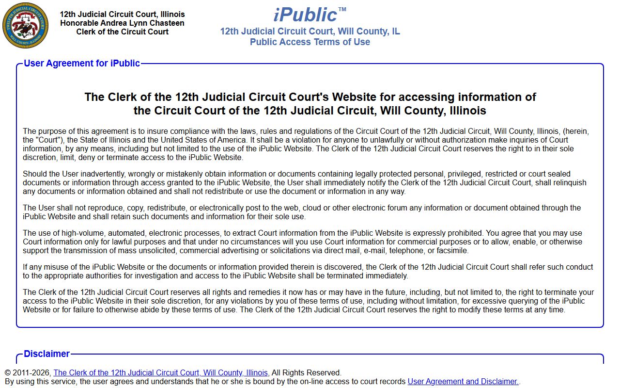 Will County iPublic online case search for felony records