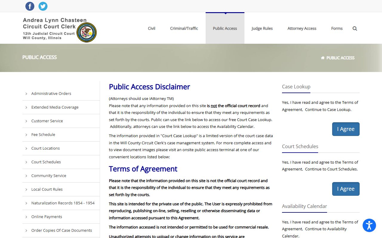 Will County public access information for court records