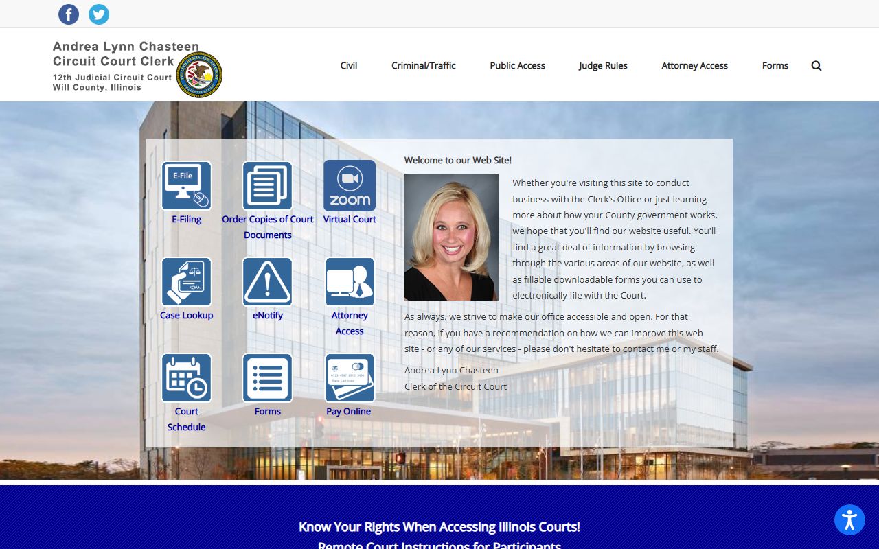 Will County Circuit Clerk homepage for felony record access