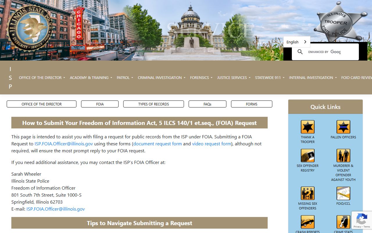 ISP FOIA page for requesting Illinois felony records