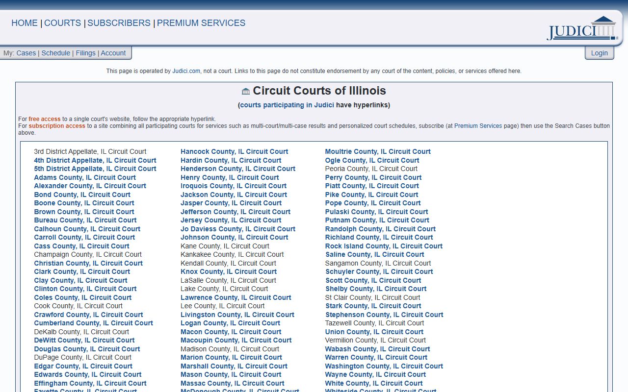 Judici participating Illinois courts list for felony record lookups